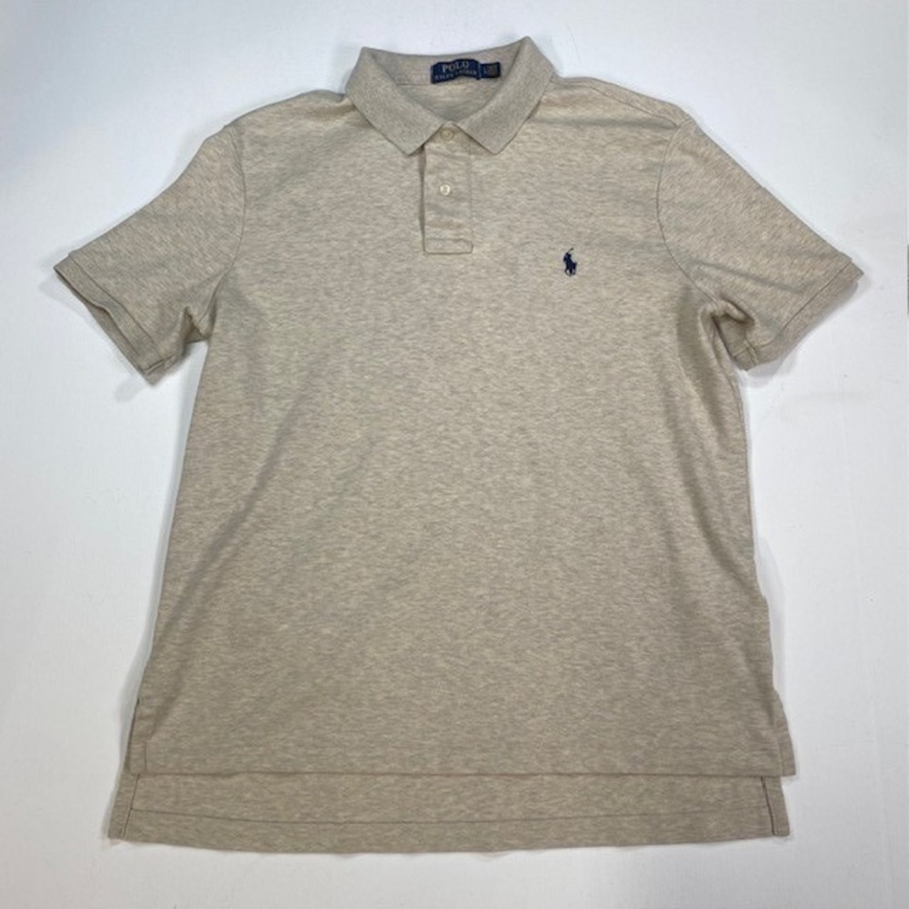 Polo Ralph‎ Lauren Mens Large Beige Oatmeal Heather Short Sleeve Polo Shirt L